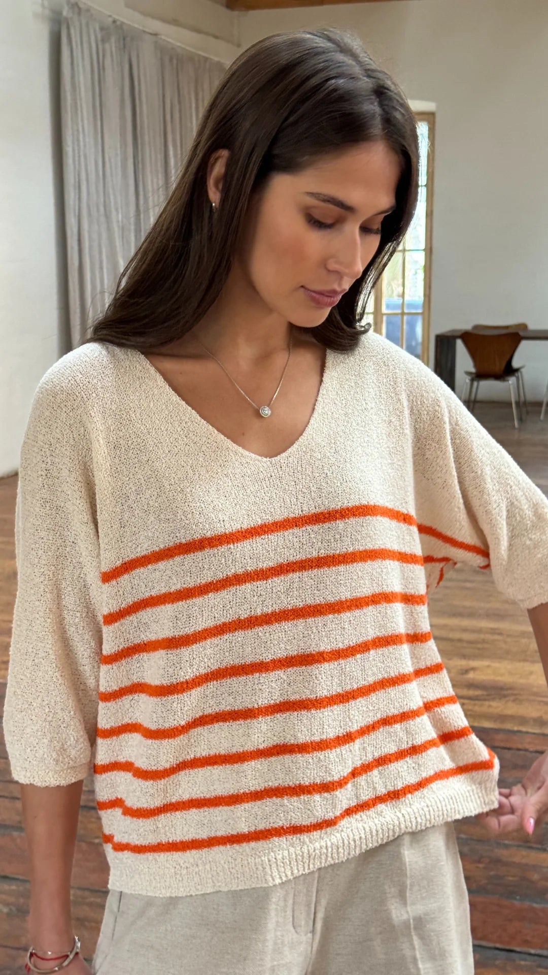 the GRACE top, ecru + tangerine