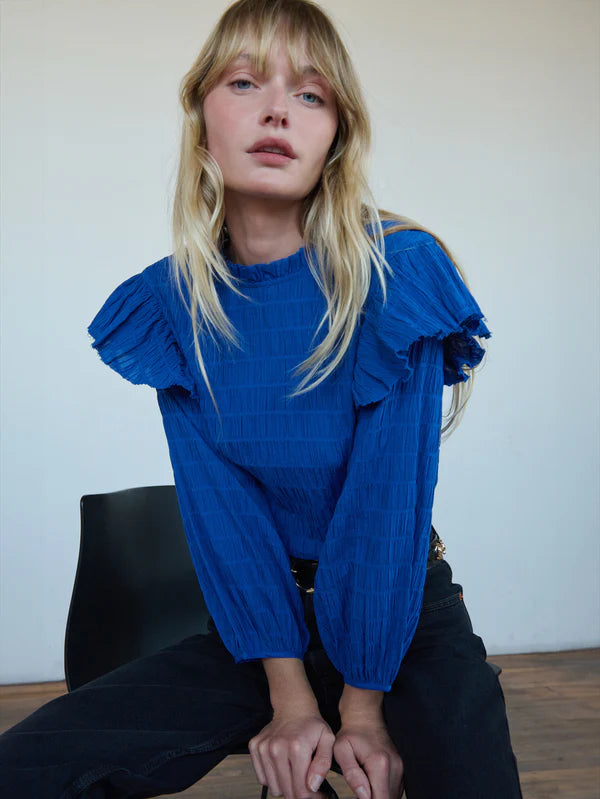 the ARIA ruffle top, sapphire