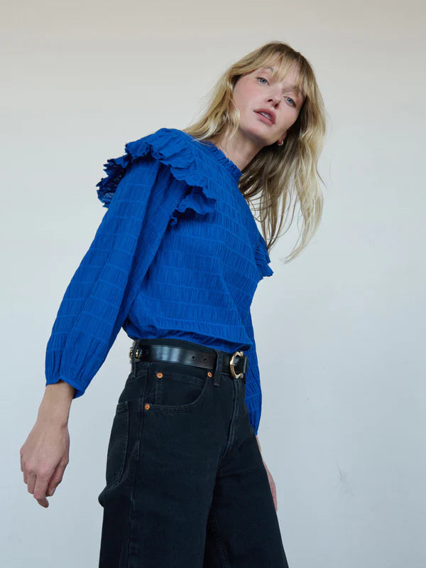 the ARIA ruffle top, sapphire