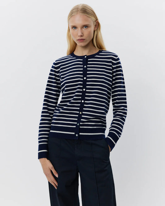 the CISSESW stripe cardigan, dark blue striped