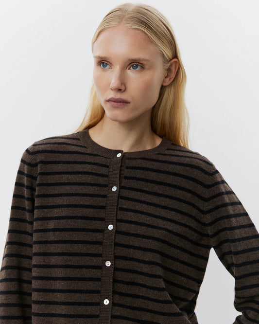 the CISSESW stripe cardigan, black x brown stripe