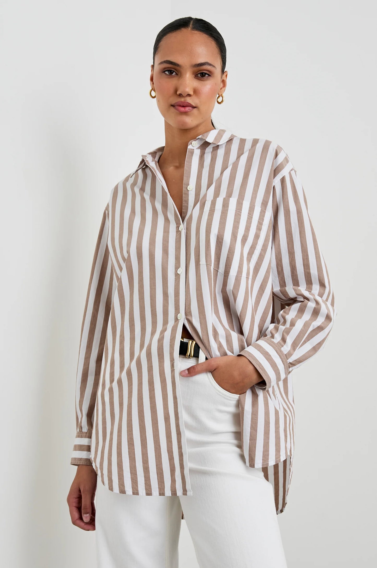 the ELSA shirt, russet white stripe