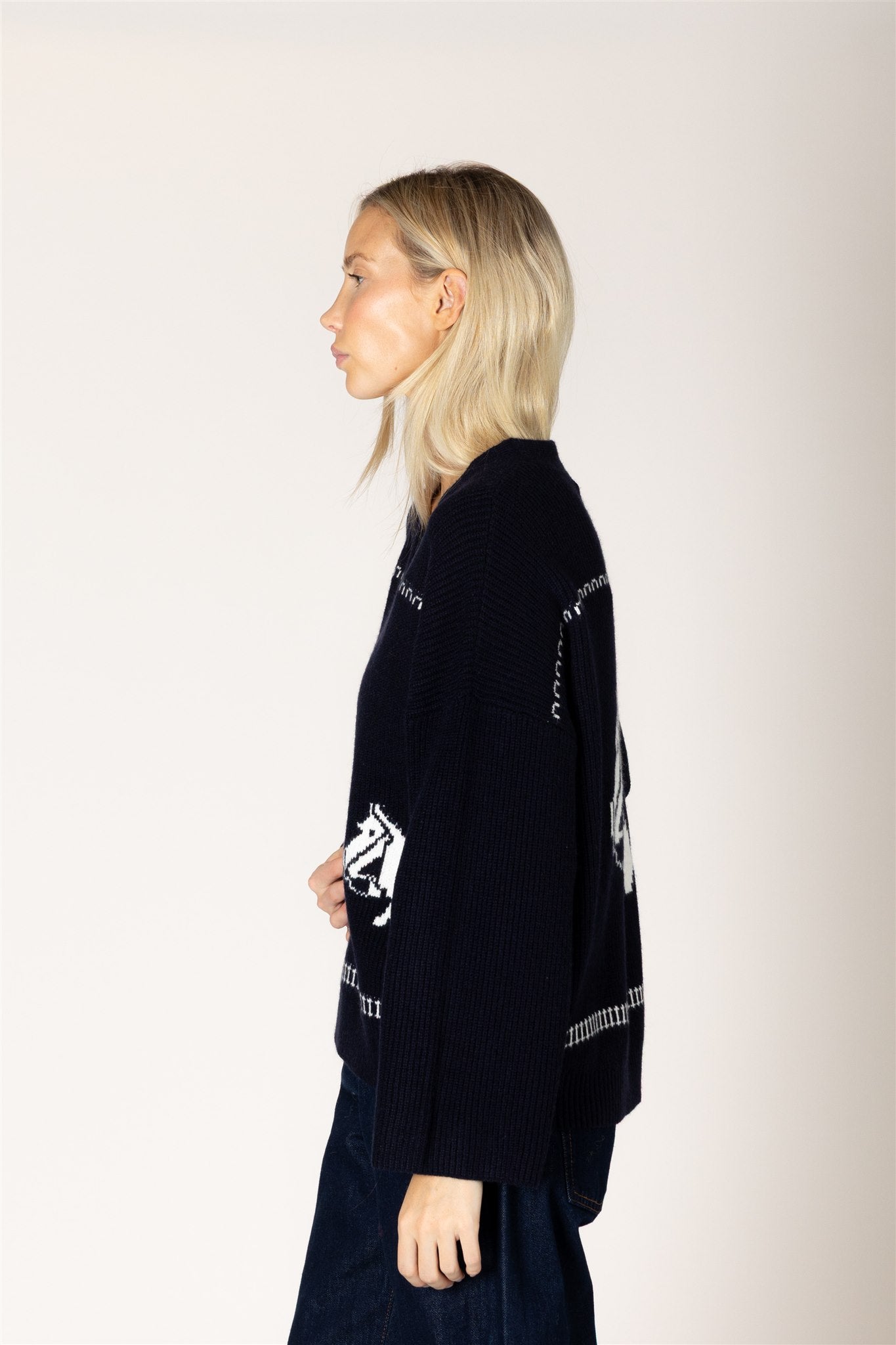 the FAIR ISLE HORSEPRINT, navy x white