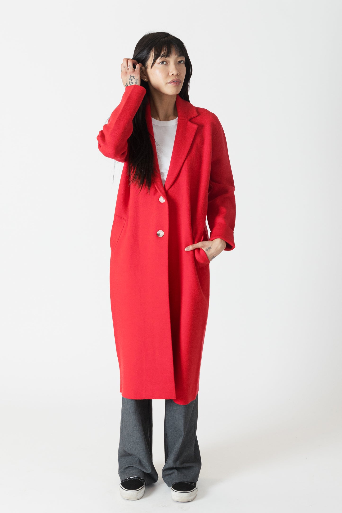 the VICKI coat, red