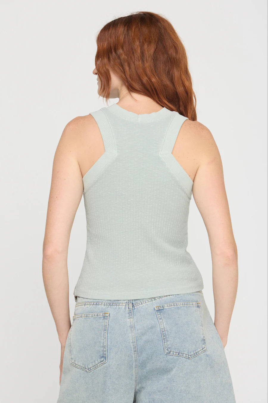 the PLAYER racerback tank, moonstone