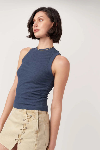 the PLAYER racerback tank, navy