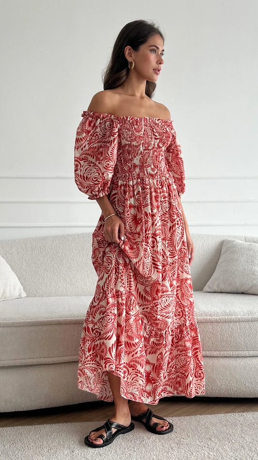 The CARINA Print Dress, Red Print