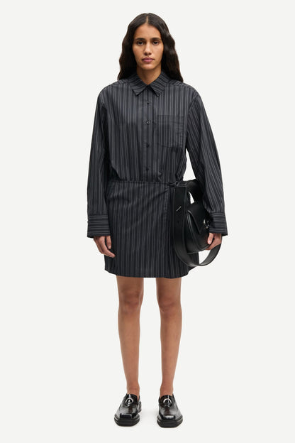 the SASKY dress, gunmetal pinstripe