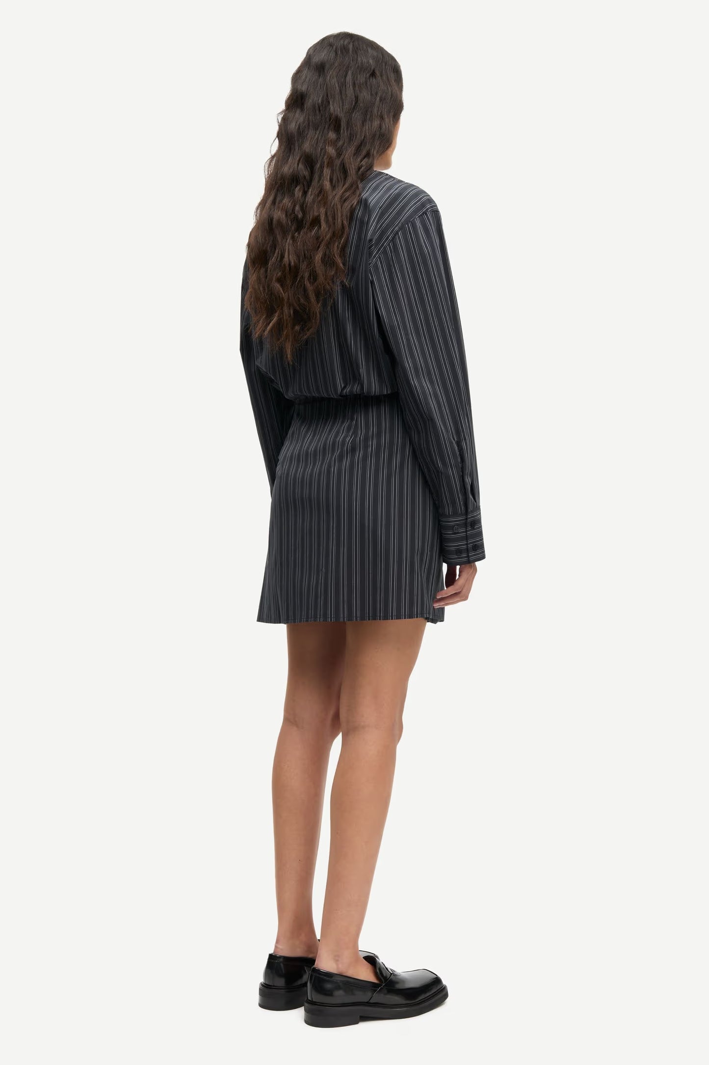 the SASKY dress, gunmetal pinstripe