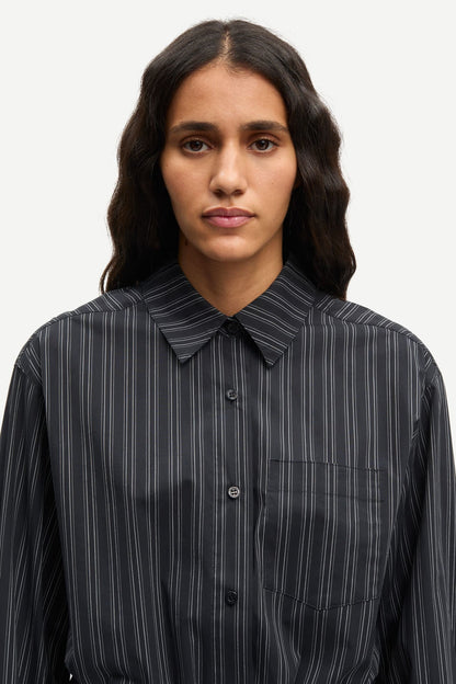 the SASKY dress, gunmetal pinstripe