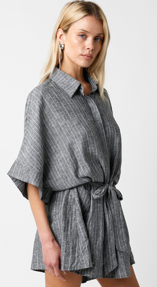 The PINSTRIPE Romper, Charcoal