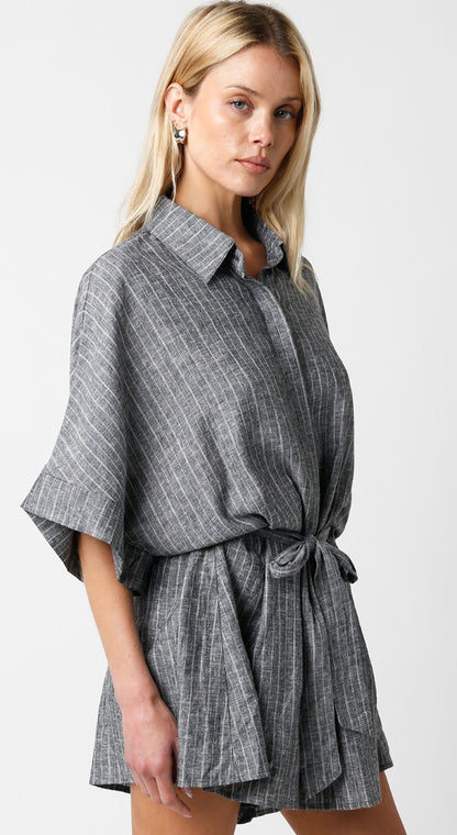 The PINSTRIPE Romper, Charcoal