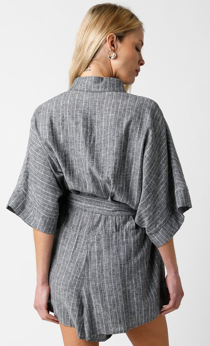 The PINSTRIPE Romper, Charcoal