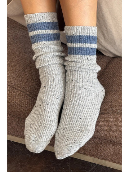 the SNOW varsity sock, grey+blue