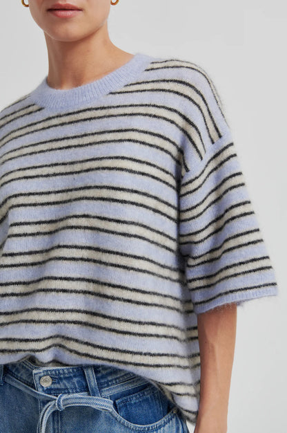 the STELLAR knit o-neck, halogen blue