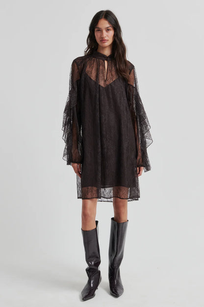 the SYBELL lace dress, chocolate