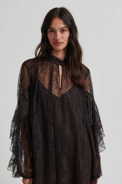 the SYBELL lace dress, chocolate