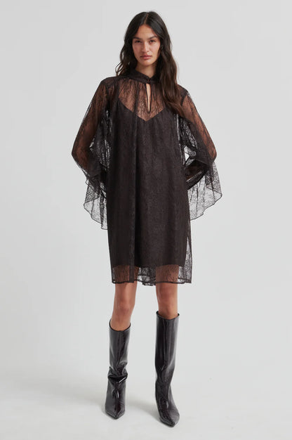 the SYBELL lace dress, chocolate
