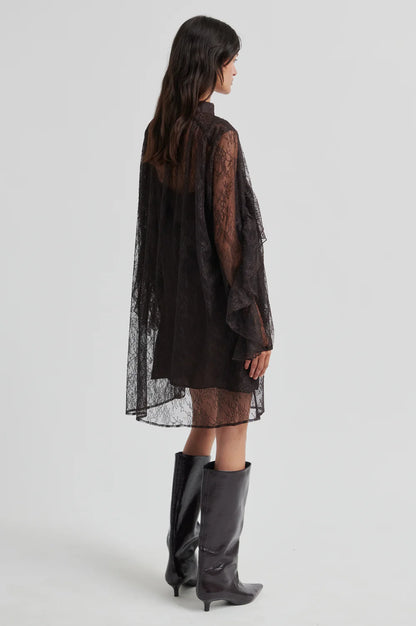 the SYBELL lace dress, chocolate