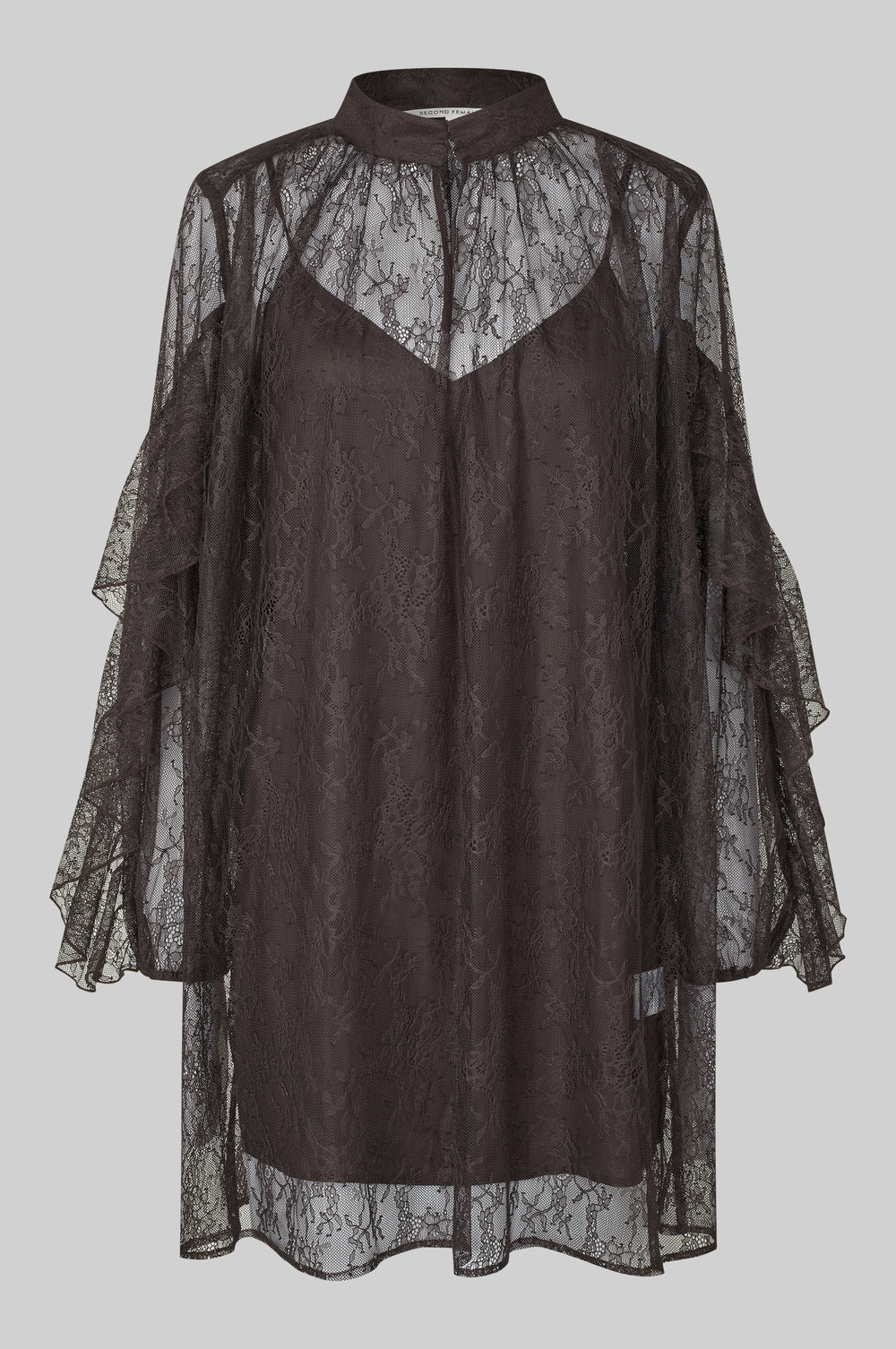 the SYBELL lace dress, chocolate