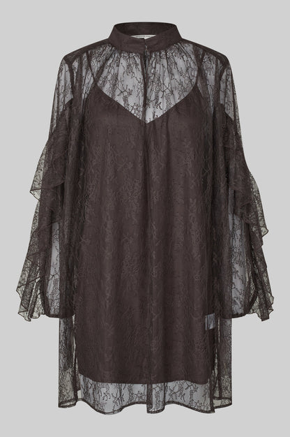 the SYBELL lace dress, chocolate
