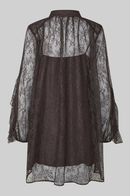 the SYBELL lace dress, chocolate