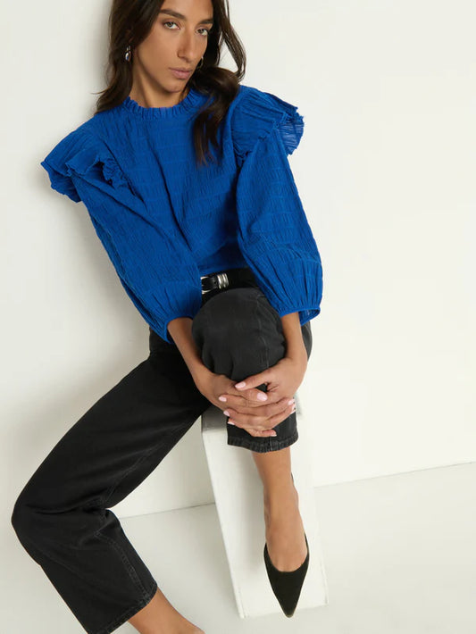 the ARIA ruffle top, sapphire
