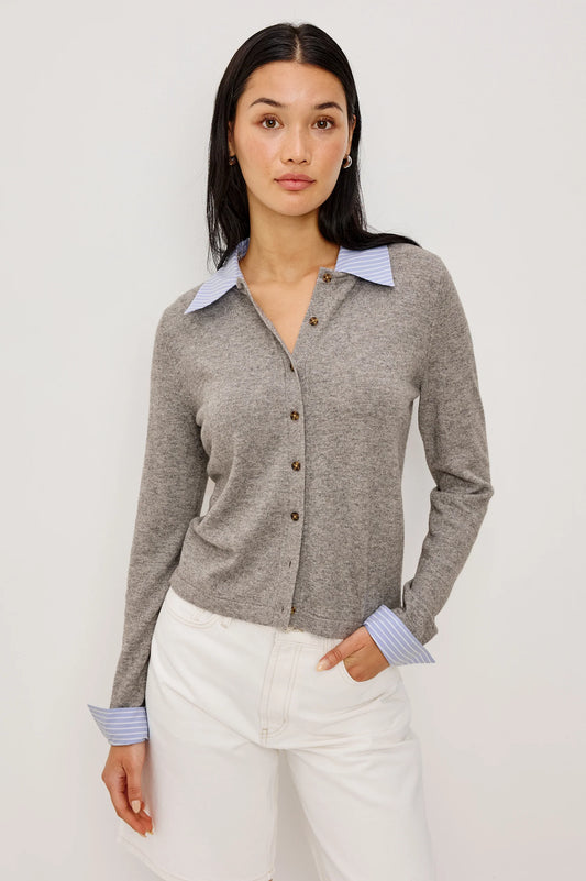 the ERYN cardigan, heather grey poplin mix