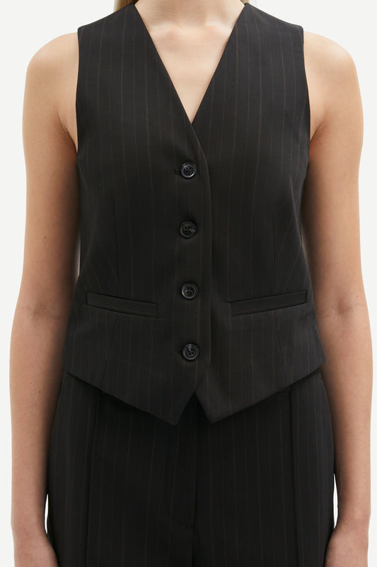 The SARAMONA Vest, Black Pinstripe