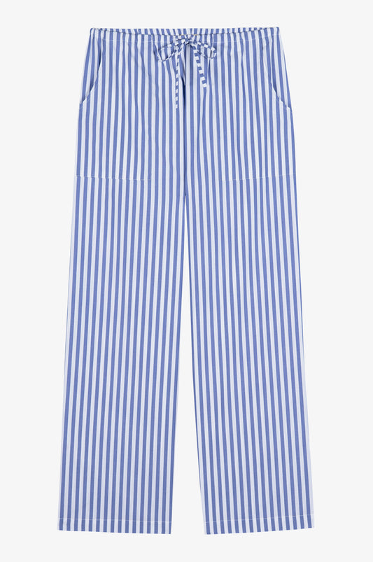 the STRIPE POPLIN drawstring pant, azure