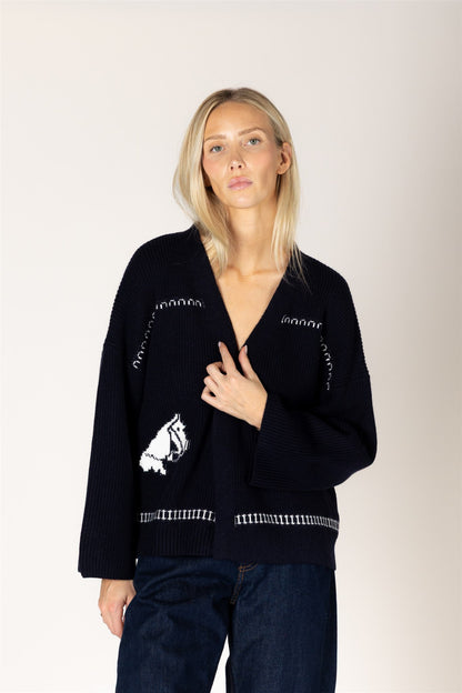 the FAIR ISLE HORSEPRINT, navy x white