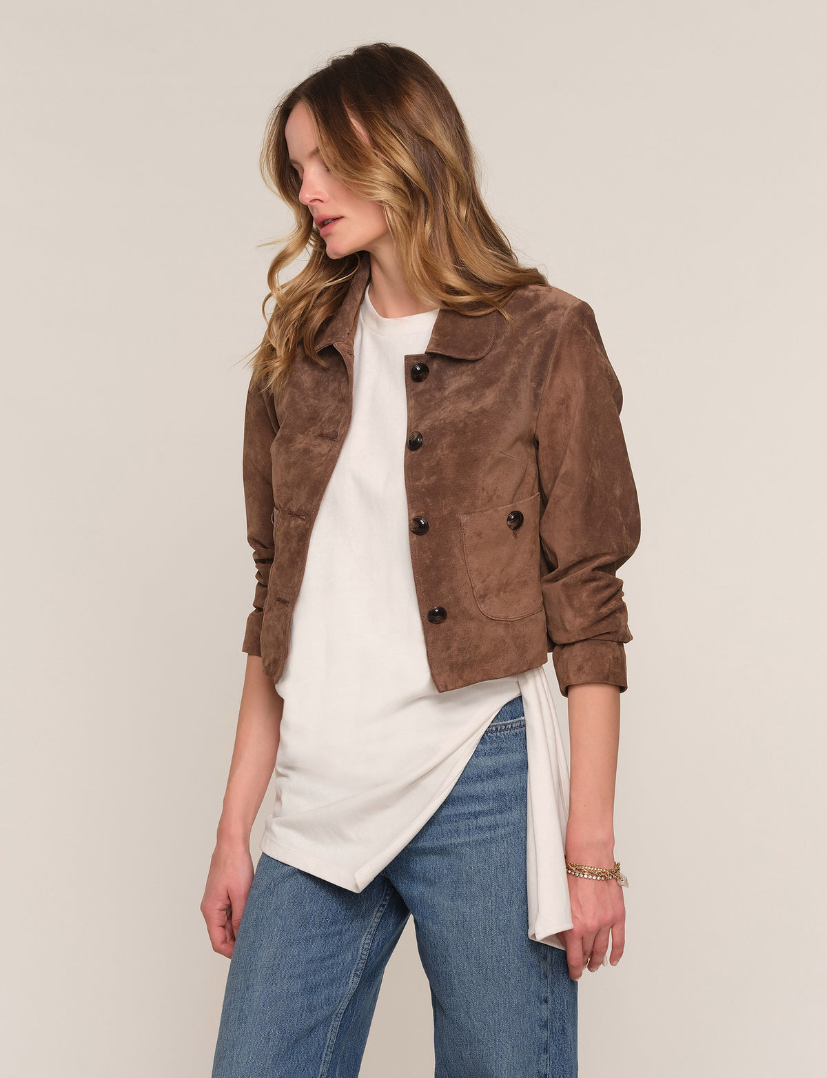 the BENLY suede jacket, mink