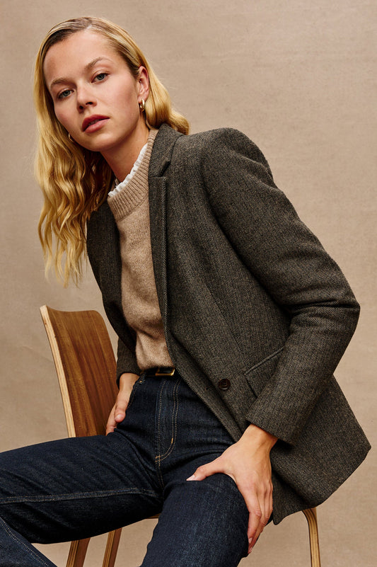 the JAC blazer, camel+black herringbone