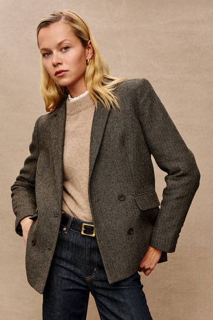 the JAC blazer, camel+black herringbone
