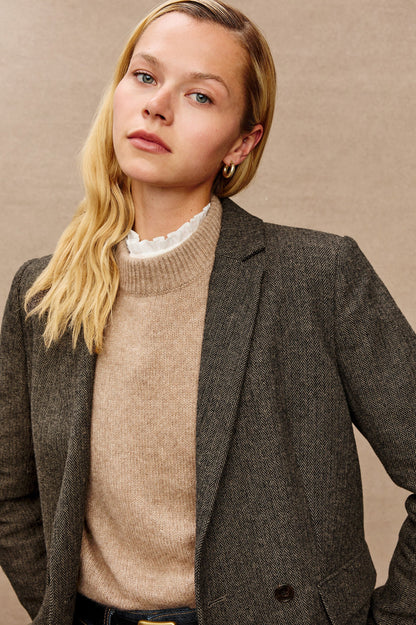 the JAC blazer, camel+black herringbone