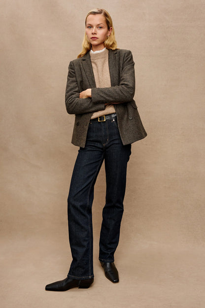 the JAC blazer, camel+black herringbone