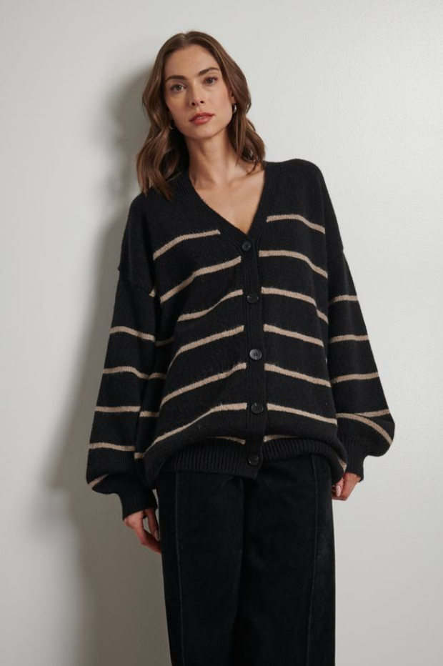 the DELLA cardigan, oyster stripe