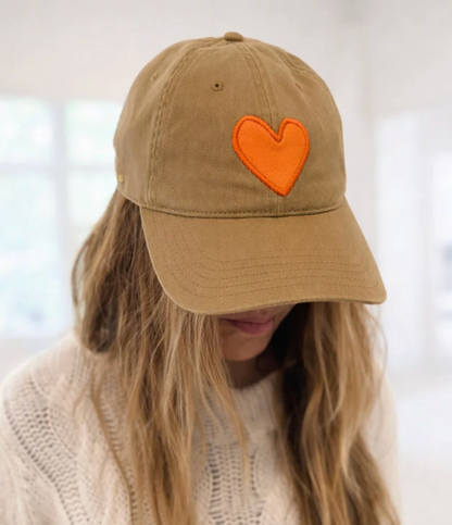 the IMPERFECT heart hat, camel x orange