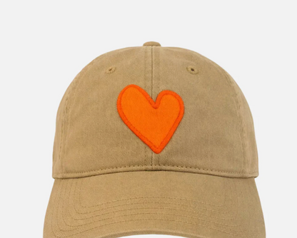 the IMPERFECT heart hat, camel x orange
