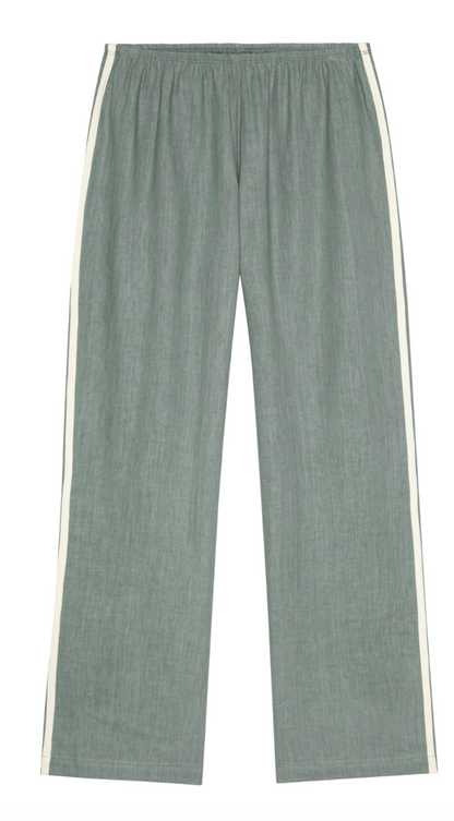 the LINEN CROP STRIPE PANT, sage