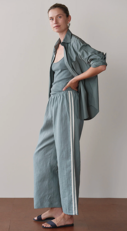 the LINEN CROP STRIPE PANT, sage