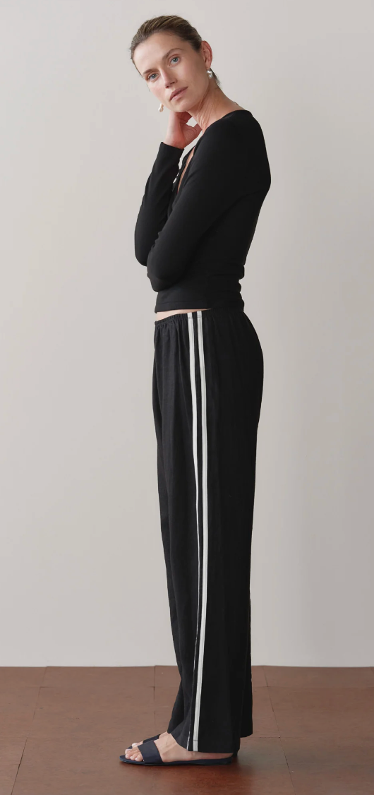 the LINEN CROP STRIPE PANT, jet