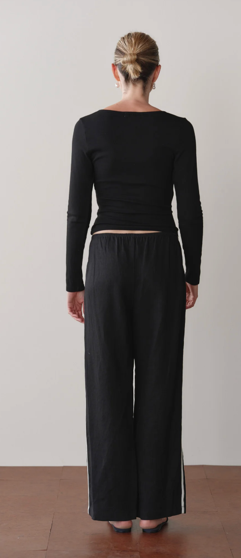 the LINEN CROP STRIPE PANT, jet