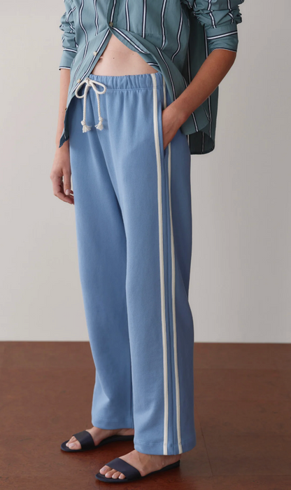 the ECO-TERRY STRIPE CROP PANT, cornflower