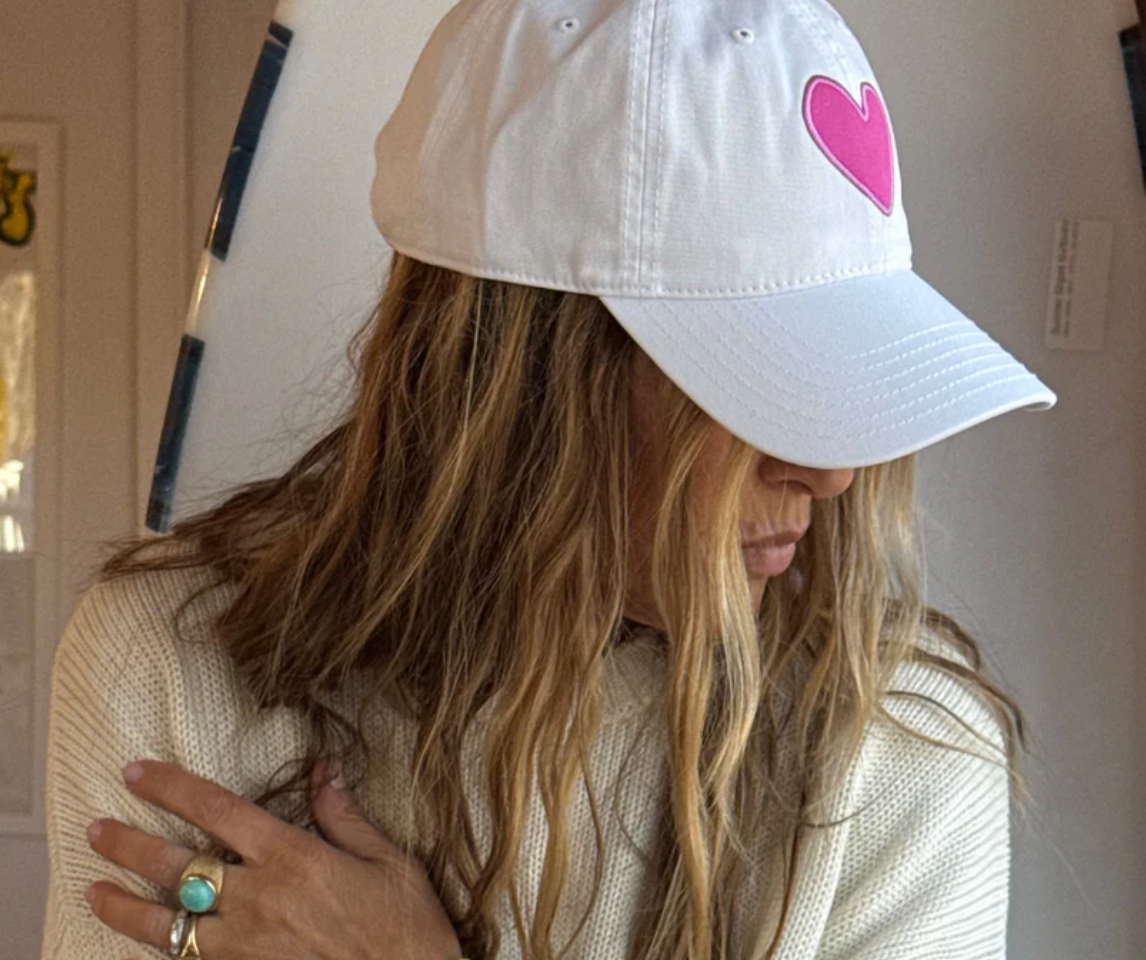 the BASEBALL hat, white/pink