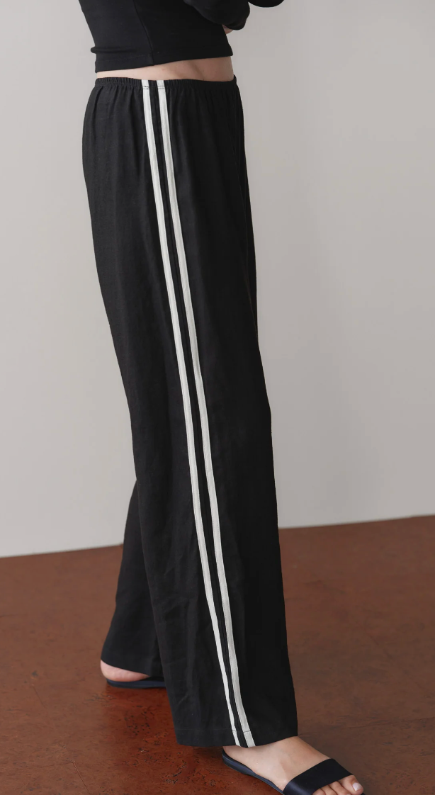 the LINEN CROP STRIPE PANT, jet