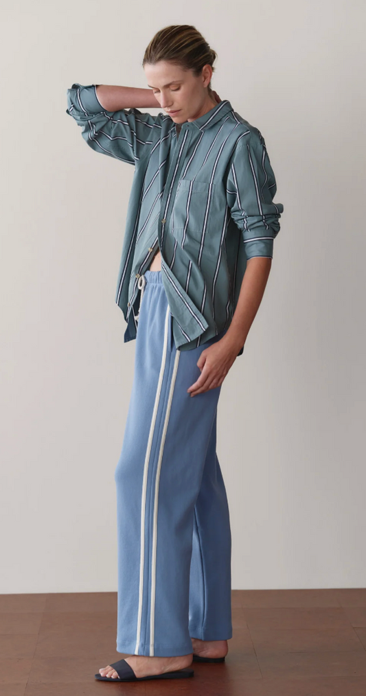 the ECO-TERRY STRIPE CROP PANT, cornflower