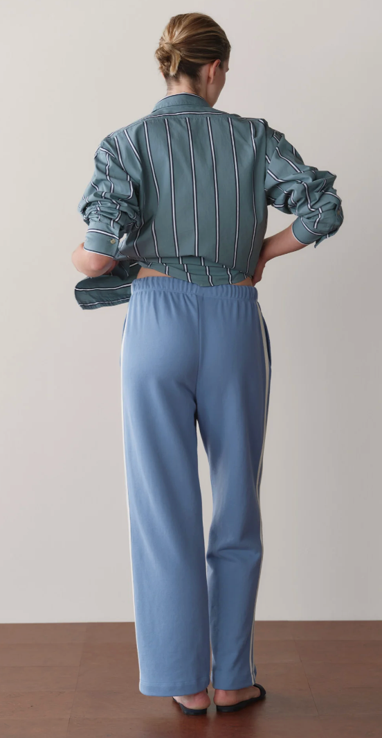 the ECO-TERRY STRIPE CROP PANT, cornflower