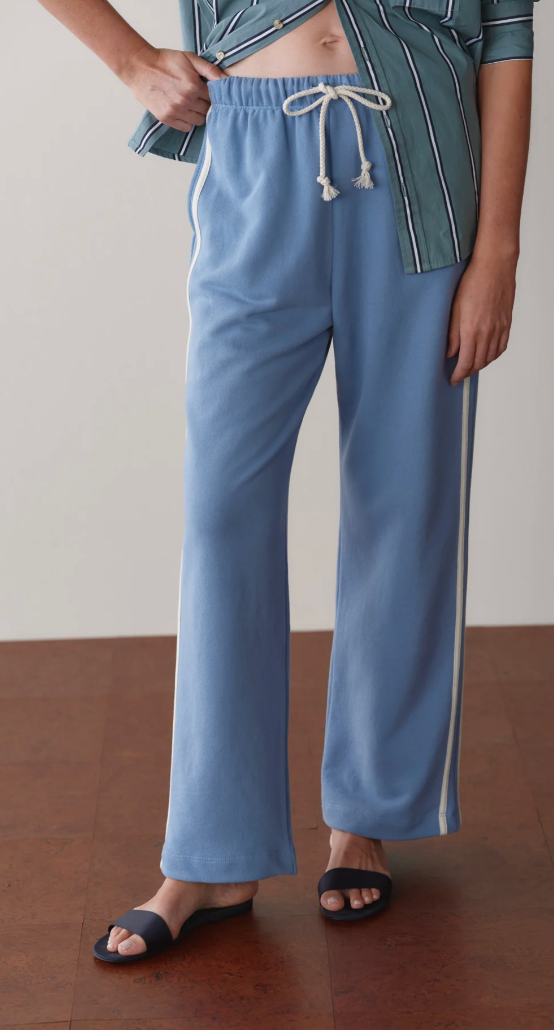 the ECO-TERRY STRIPE CROP PANT, cornflower
