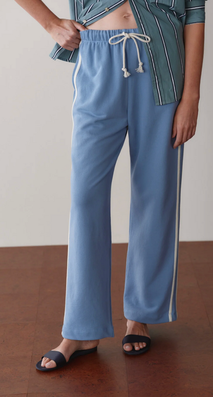 the ECO-TERRY STRIPE CROP PANT, cornflower